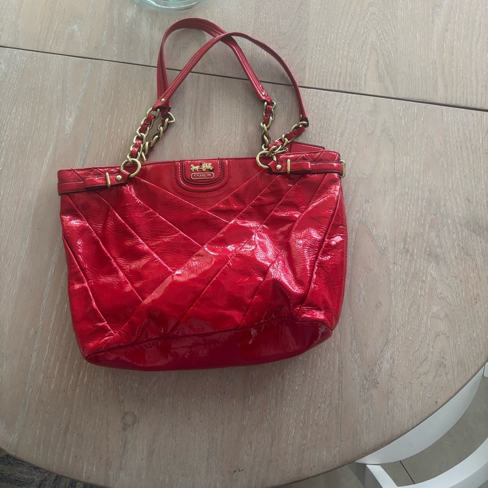 COACH Red Patent Leather Bag with Gold Accents